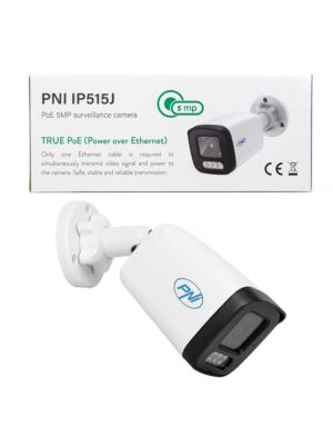 Videobewakingscamera PNI IP515J POE, rond 5MP, 2,8 mm, voor buitengebruik, bidirectionele audio, wit Fotobeschrijving