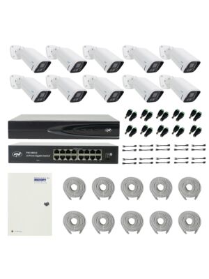 PNI House IP816 NVR pakket met 10 PNI IP780 4MP camera's, bron, switch, kabels, stekkers en splitters