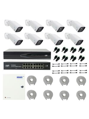 PNI House IP816 NVR pakket met 8 PNI IP780 4K camera's, bron, switch, kabels, stekkers en splitters