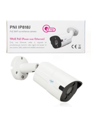 Videobewakingscamera PNI IP818J, POE, bullet 8MP, black light, 2,8 mm lens, voor buitengebruik, wit