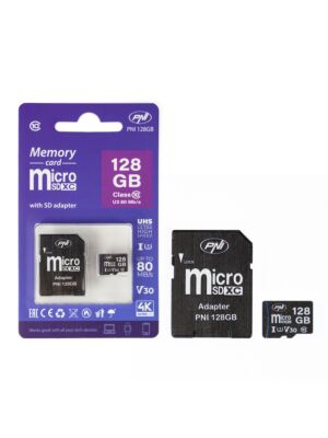 MicroSD PNI 128GB-geheugenkaart met SD-adapter, klasse 10, 80 Mb/s, V30