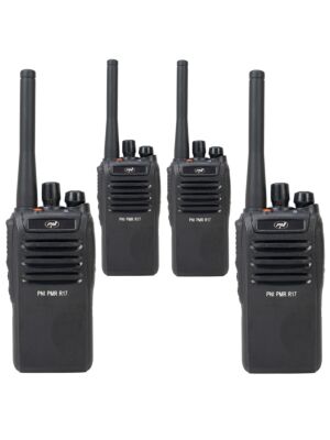 Kit van 4 draagbare radiostations PNI PMR R17 446MHz, 0,5W, 16 PMR-kanalen en 50 CTCSS- en 104 DCS-tonen, programmeerbaar, Li-Ion