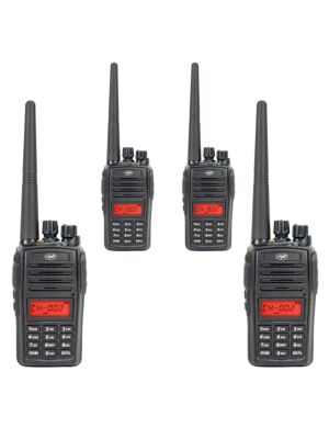 Kit van 4 draagbare radiostations PNI PMR R18, 446MHz, 0,5W, 128 kanalen, 16 PMR en 50 CTCSS en 104 DCS-tonen, FM-radio, prog