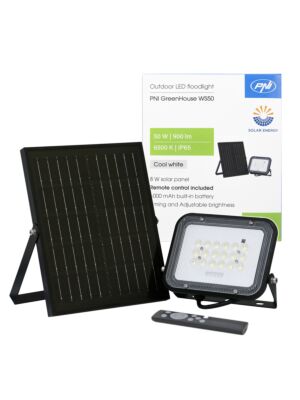 PNI GreenHouse WS50 50W LED-reflector met zonnepaneel, 6000mAh batterij, afstandsbediening, instelbare timing en helderheid,