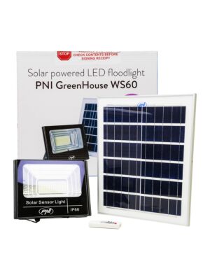 LED-reflector 50W PNI GreenHouse WS60 met zonnepaneel, 12AH batterij en bewegingssensor