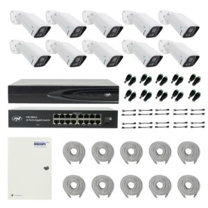 PNI House IP816 NVR pakket met 10 PNI IP780 4MP camera's, bron, switch, kabels, stekkers en splitters