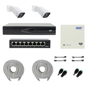 PNI House IP816 NVR pakket met 2 PNI IP780 4K camera's, bron, switch, kabels, stekkers en splitters