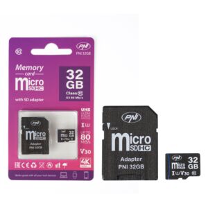 MicroSD PNI 32GB-geheugenkaart met SD-adapter, klasse 10, 80 Mb/s, V30