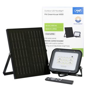 PNI GreenHouse WS50 50W LED-reflector met zonnepaneel, 6000mAh batterij, afstandsbediening, instelbare timing en helderheid,